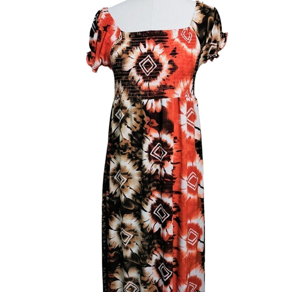 (#455)Urban Mango Multicolor Cap Sleeve Boat Neck Midi Dress Size M